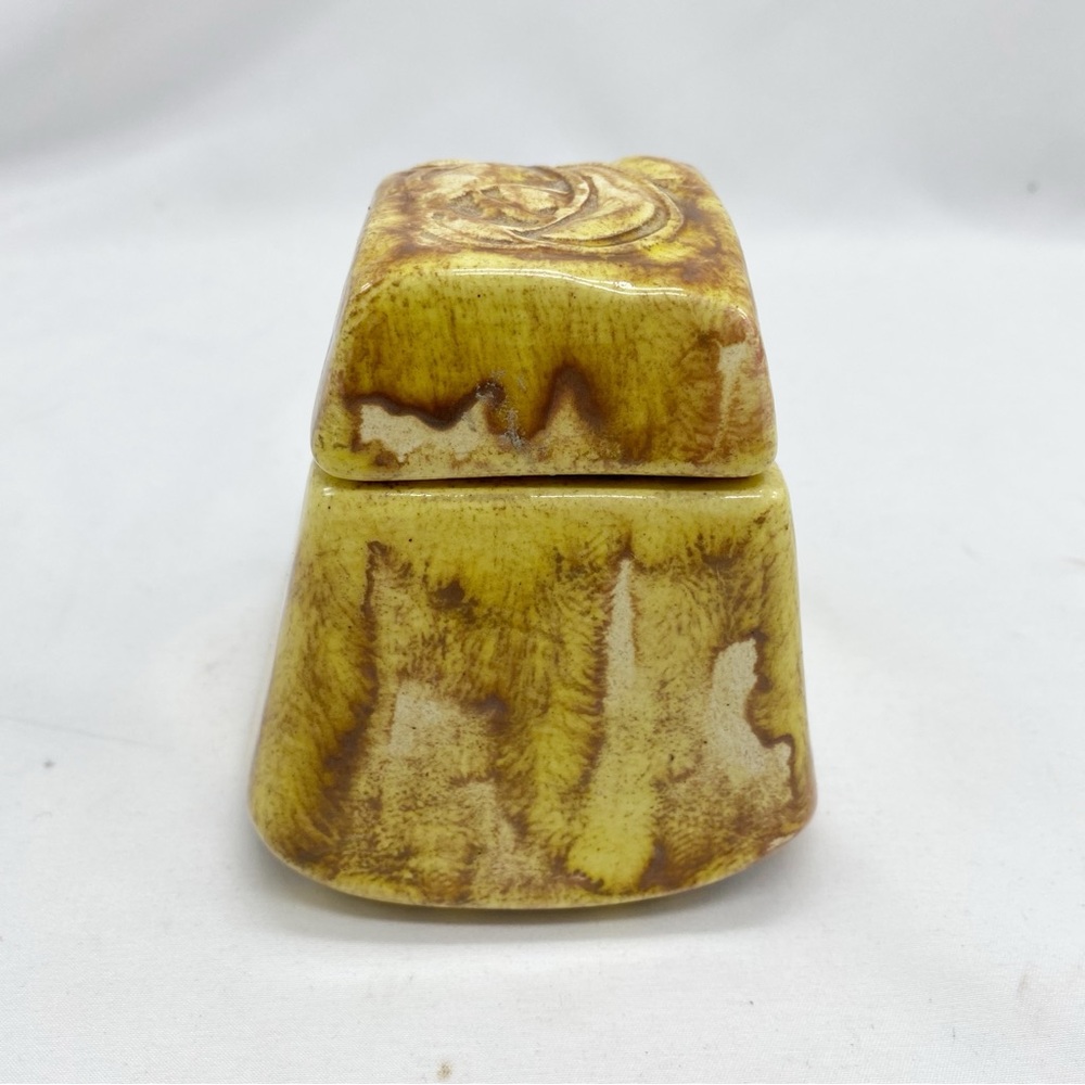 Grace Songolo Vintage 80’s Yellow and Brown Ceramic Trinket Box Rose Detail - Picture 3 of 7